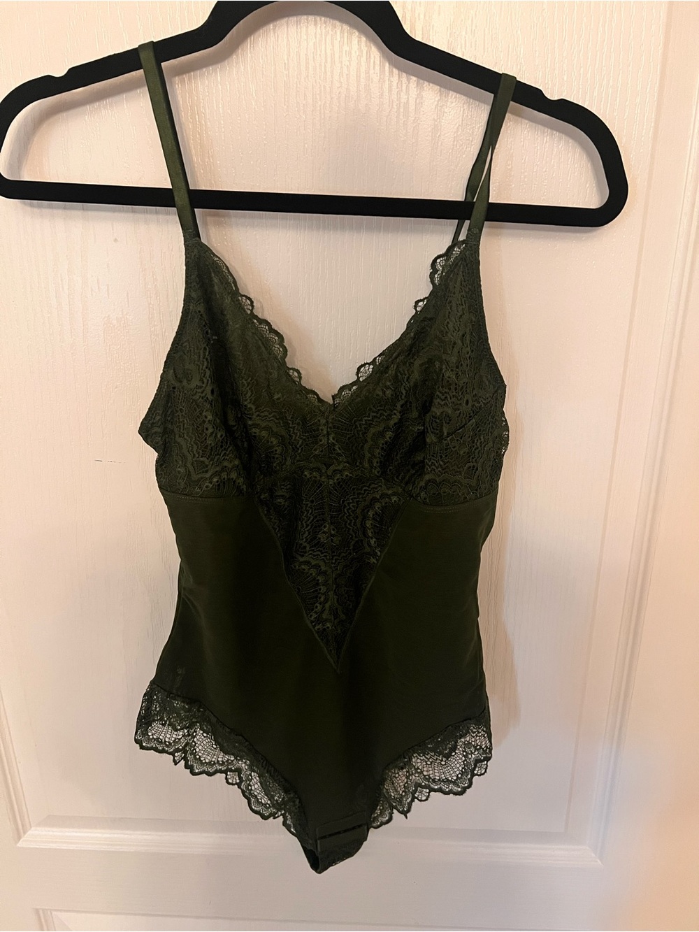 Bolsmilia Olive Green Lace-Trim Bodysuit